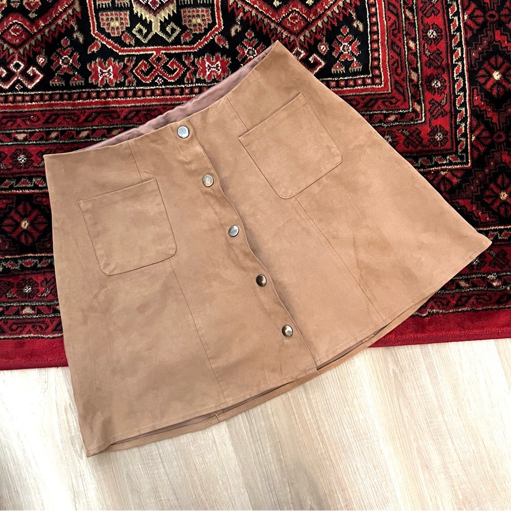 Tan Button Up Mini Skirt